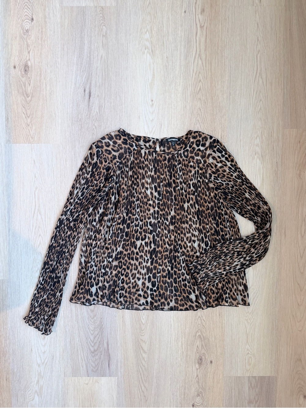 Express Women's Leopard Print Long-Sleeve Blouse - Tan & Black